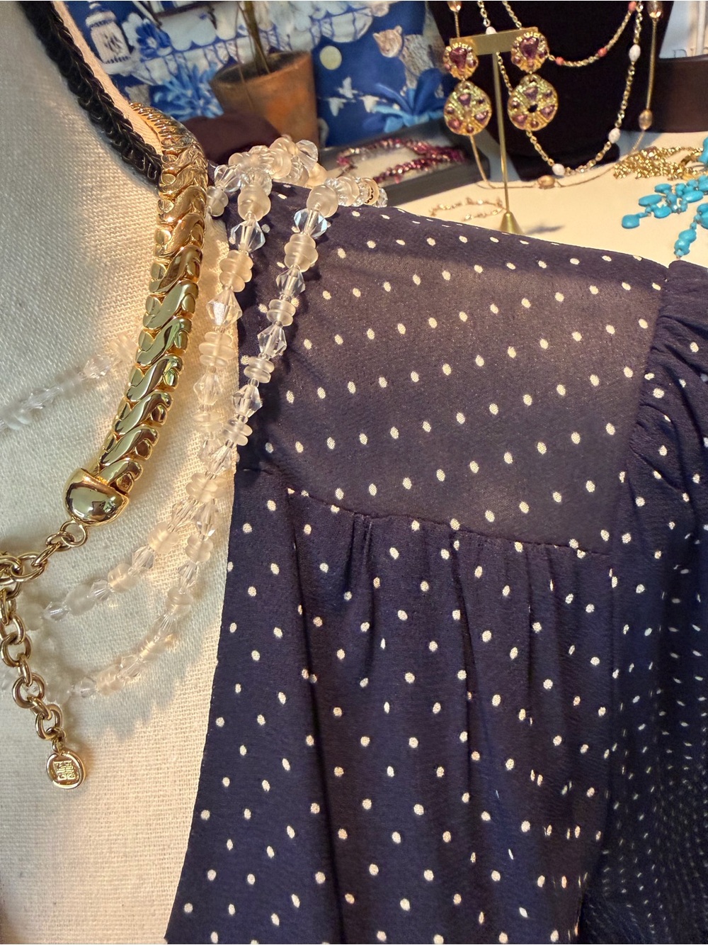 Reformation Wrap Dress Navy w polka dots Size M - Picture 7 of 11